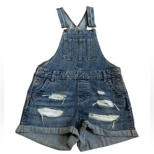 Bluenotes Distressed Denim Short Overalls M/M Medium Blue Jean Shortalls